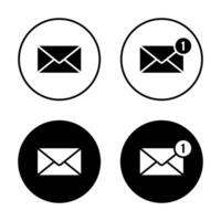 New message, email icon on black circle. Notification mail sign. Envelope symbol vector