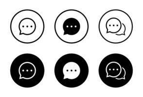Round speech bubble, message, chat icon set on black circle. Comment, SMS sign symbol vector