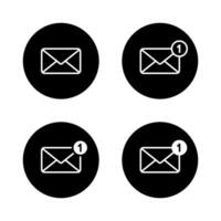 New message notification, envelope email outline icon set on black circle. Mail sign symbol vector