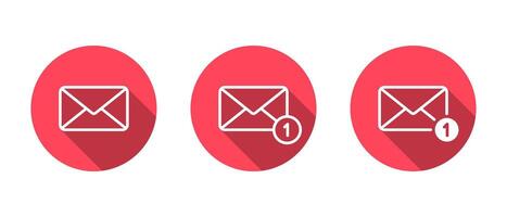 Message notification outline icon with long shadow. Email, mail envelope sign symbol vector