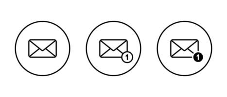 Notification message outline icon on circle line. Email, envelope mail sign symbol vector