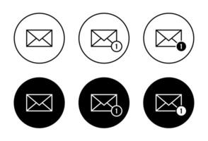Message envelope notification outline icon on black circle. Email, mail sign symbol vector