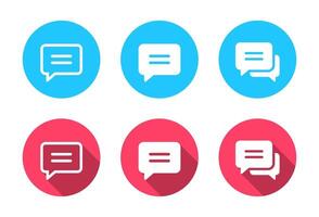 Speech bubble, message icon set with long shadow. Chat, comment, SMS sign symbol vector