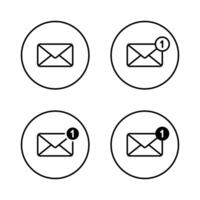 New message notification, envelope email outline icon set on circle line. Mail sign symbol vector