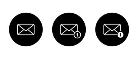 Notification message outline icon on black circle. Email, envelope mail sign symbol vector