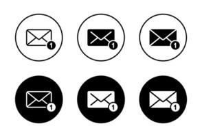 Message envelope notification icon set on black circle. Email, mail sign symbol vector
