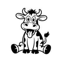 Cartoon Cow Sitting with Tongue Out, Fun Animal Illustration vector