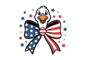 Cute Cartoon Duck with American Flag Bow Tie for Fourth of July vector