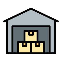 Warehouse icon flat line style illustration representing storage and inventory management, suitable for logistics, supply chain, and distribution-related projects vector