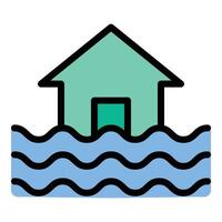 Flood icon flat line style illustration representing natural disasters and water overflow, suitable for environmental awareness, emergency response, and climate-related projects vector