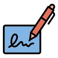 Signature icon flat line style illustration representing personal identification and document approval, suitable for legal, administrative, and business-related projects vector