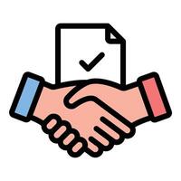 Agreement icon flat line style illustration representing mutual consent and contract signing, suitable for business, legal, and partnership-related projects vector
