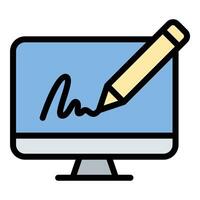 Digital signature icon flat line style illustration representing secure electronic authentication, suitable for legal, business, and cybersecurity-related projects vector