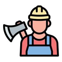 Lumberjack icon flat line style illustration representing forestry workers and timber harvesting, suitable for logging, outdoor labor, and nature-related projects vector