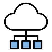 Cloud computing icon flat line style illustration representing internet-based data storage and processing, suitable for technology, IT infrastructure, and software development projects vector