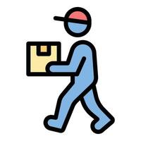 Delivery man icon flat line style illustration representing courier services and parcel distribution, suitable for logistics, e-commerce, and transportation-related projects vector