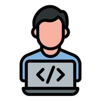 Programmer icon flat line style illustration representing coding and software development tasks, suitable for technology, IT, and application development projects vector