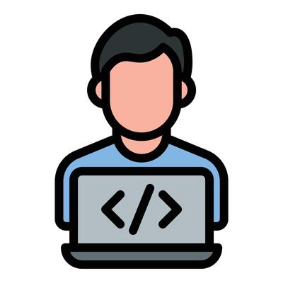 Programmer icon flat line style illustration representing coding and software development tasks, suitable for technology, IT, and application development projects