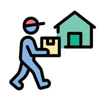 Home delivery icon flat line style illustration representing doorstep service and package distribution, suitable for e-commerce, logistics, and food delivery-related projects vector