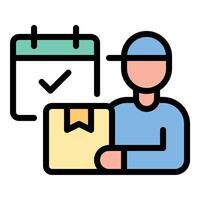Schedule delivery icon flat line style illustration representing planned shipment and timely logistics, suitable for e-commerce, supply chain, and delivery service projects vector