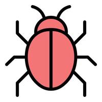 Bug icon flat line style illustration representing software errors and debugging, suitable for programming, quality assurance, and technology-related projects vector
