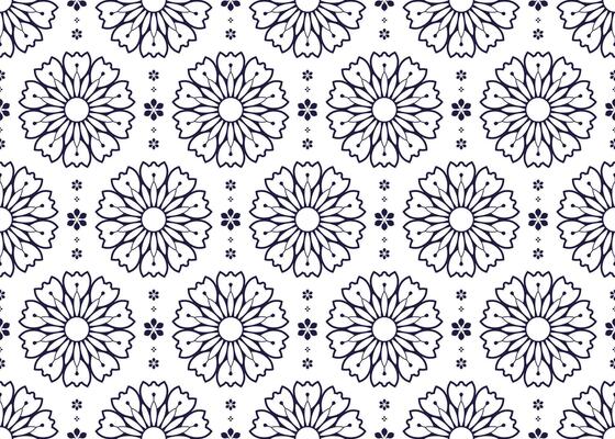 Seamless dark blue lotus blooming on white background, ethnic fabric seamless pattern, design for cloth, carpet, batik, wallpaper, wrapping etc.
