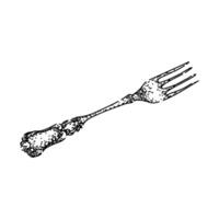 flatware fork engraved silver sketch drawn item vector