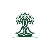 a woman sitting in a lotus position with a tree in the background vector