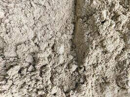 A close up of a sandy surface with a few small rocks scattered throughout. The texture of the sand is rough and grainy, giving the impression of a natural, earthy environment photo