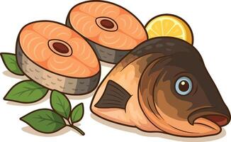 Fresh Salmon Fillets with Lemon and Herbs vector