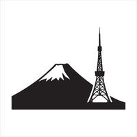 Mount Fuji and Tokyo Tower Silhouette with White Background Design vector