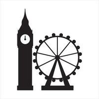 Big Ben and London Eye Silhouette Design with White Background vector