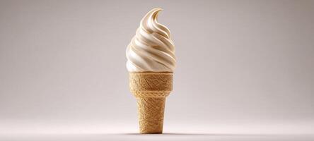 The delightful ice cream cone with creamy swirls for a refreshing treat. photo