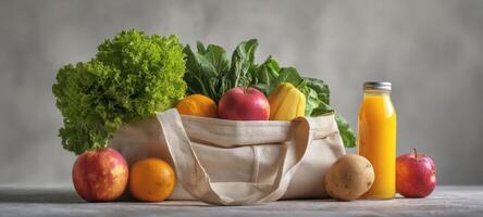 A bag full of fresh fruits and vegetables photo