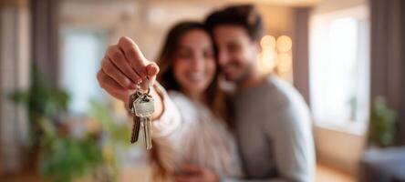 The Couple Celebrating New Beginnings with Keys to Their New Home photo