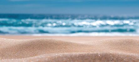The serene beach sand inviting you to relax and enjoy the ocean view. photo