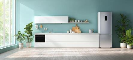 The modern kitchen with sleek appliances and elegant design in a bright space photo