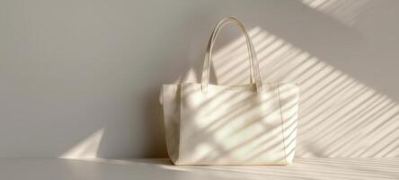 The elegant white bag showcased with beautiful shadows in natural light. photo