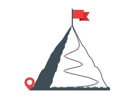 Abstract mountain with red flag and with route to the top vector
