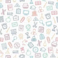Square seamless pattern with handdrawn colored school icons on paper background vector