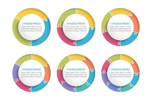 Six circles made of puzzle pieces with text in the center vector