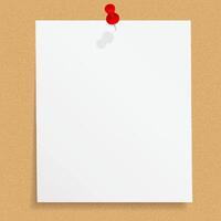 Blank paper note with push pin on bulletin board vector