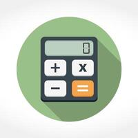 Calculator icon in circle, flat design with long shadow vector