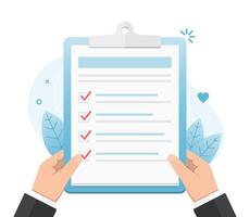 Hands holding clipboard with check list vector