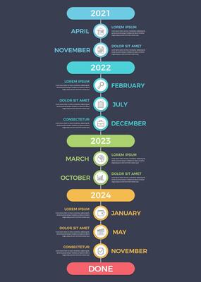 Vertical timeline infographics template with place for years and months, dark background