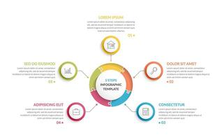 Circle infographic template with round puzzle with five steps or options, process chart, creative business infographics vector