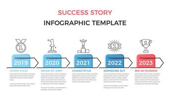 Success Story - timeline infographics with five elements with success line icons vector