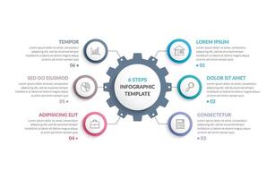 Infographic template with gear with six elements, steps or options vector