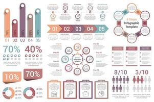 Infographic elements - bar graphs, human infographics, pie charts, steps and options, workflow, percents, circle diagrams, timeline vector