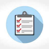 Check list icon in circle, flat design with long shadow vector